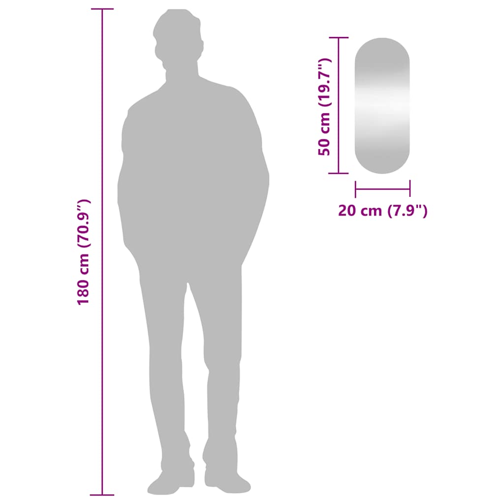 Specchio da Parete 20x50 cm Vetro Ovale