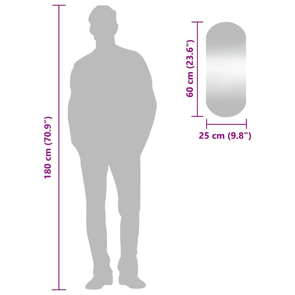 Specchio da Parete-Specchio a Muro-Specchio Decorativo 25x60 cm Vetro Ovale