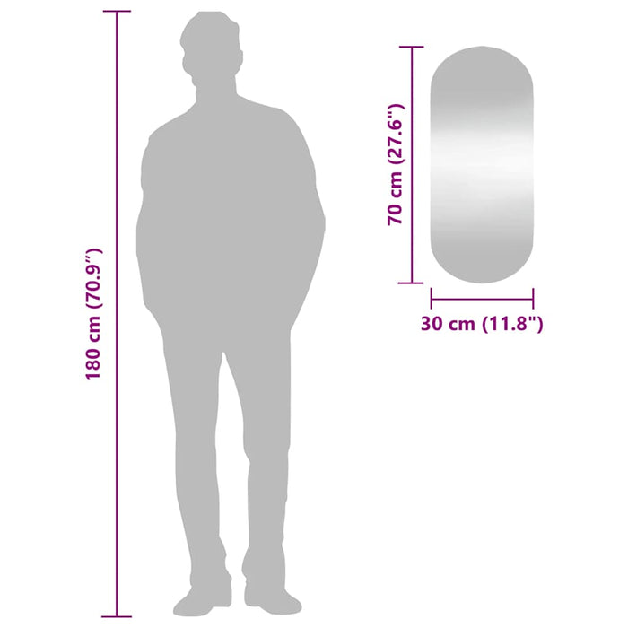 Specchio da Parete-Specchio a Muro-Specchio Decorativo 30x70 cm Vetro Ovale