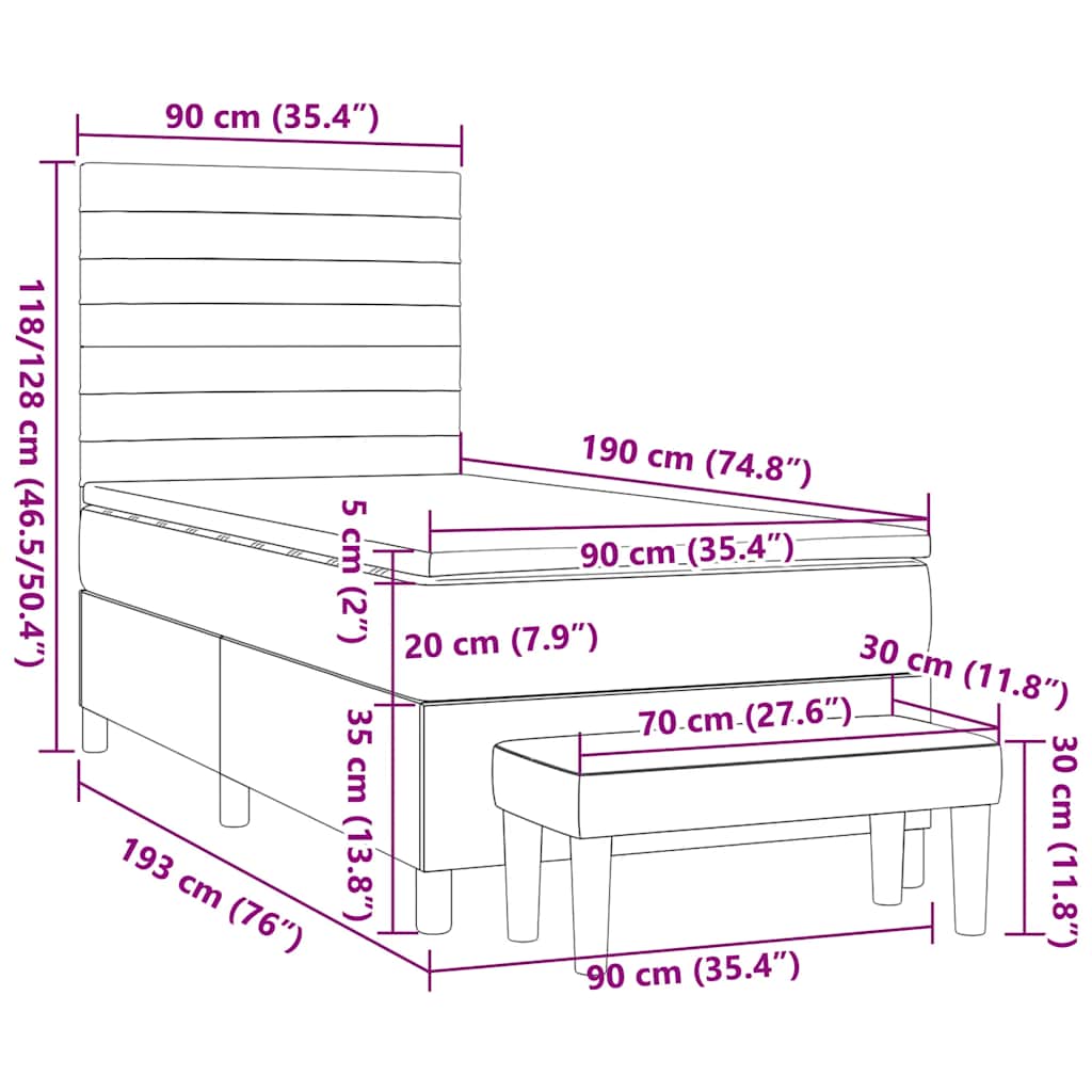 vidaXL Giroletto a Molle con Materasso Verde Scuro 90x200 cm Velluto