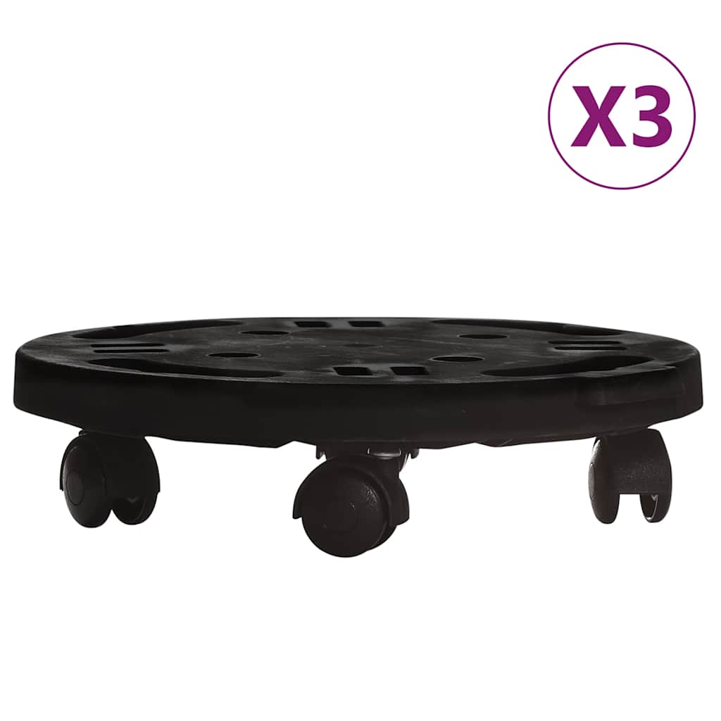 Carrelli per Piante con Ruote 3 pz Diametro 30 cm Neri 170 kg cod mxl 73407