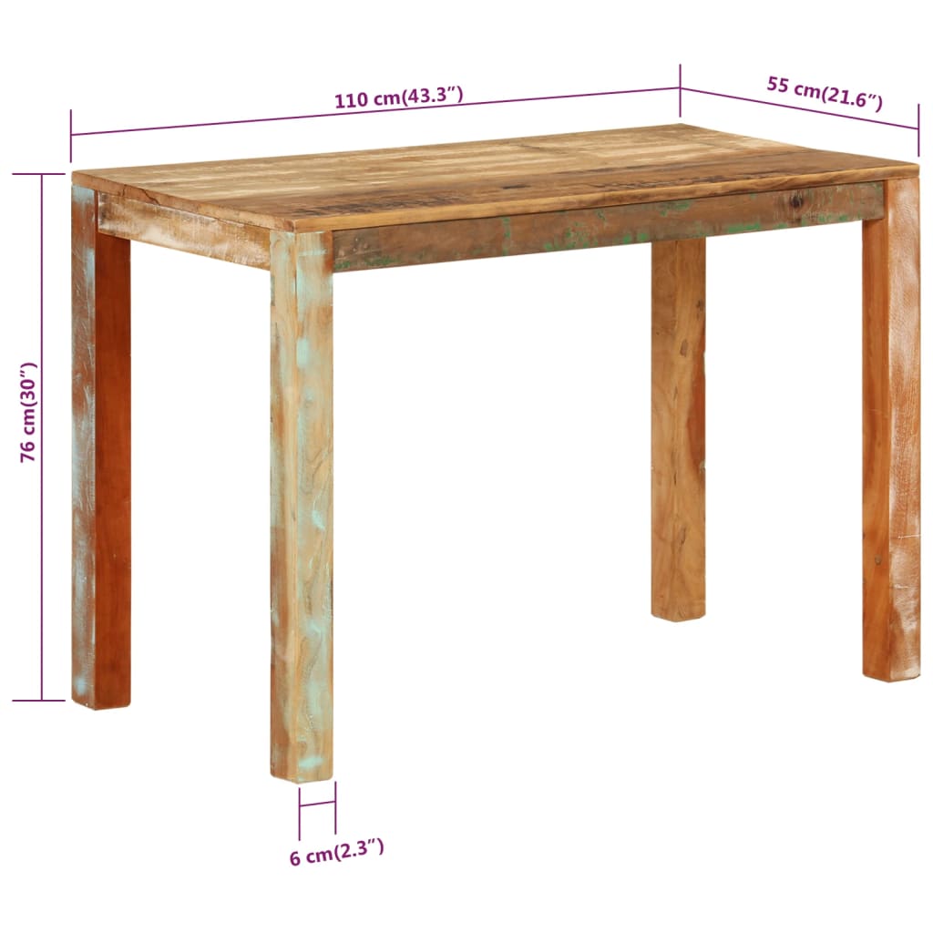 Tavolo da Pranzo 110x55x76 cm in Legno Massello di Recupero 350314