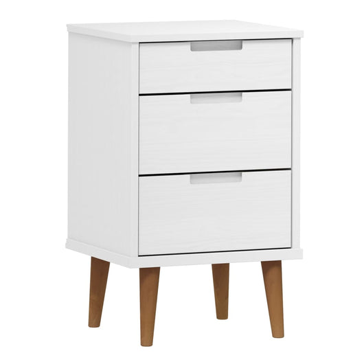 Comodino MOLDE Bianco 40x35x65 cm in Legno Massello di Pino 350499