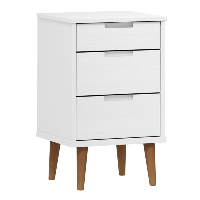Comodino MOLDE Bianco 40x35x65 cm in Legno Massello di Pino 350499