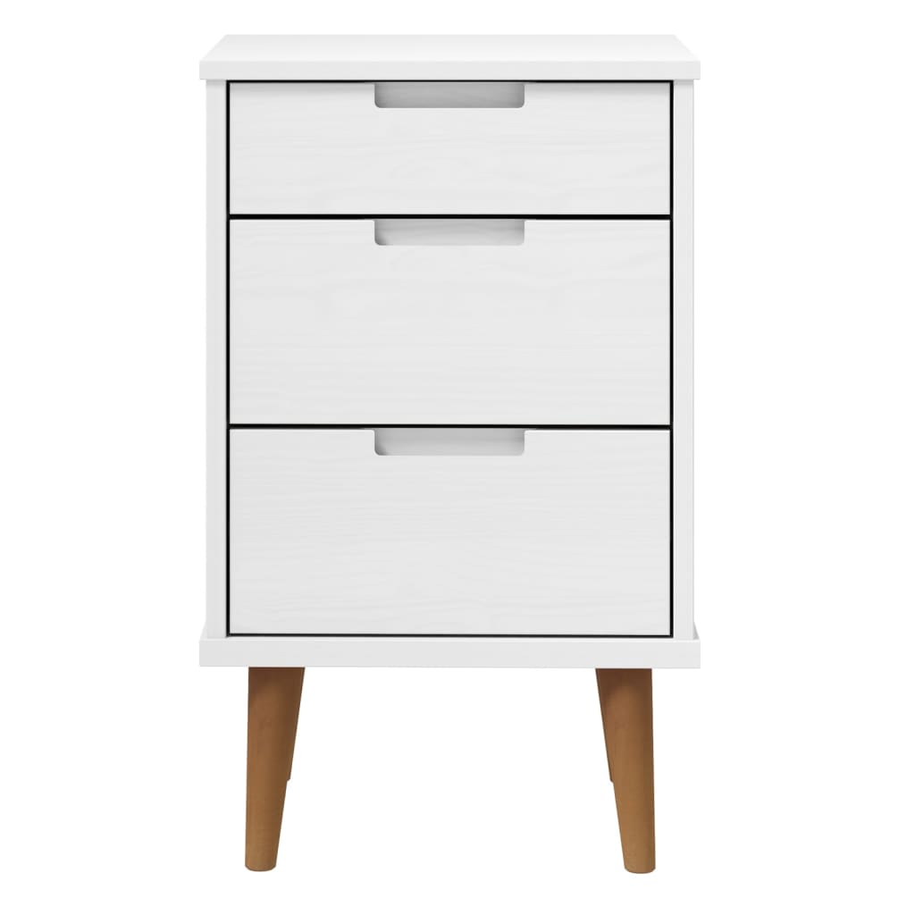 Comodino MOLDE Bianco 40x35x65 cm in Legno Massello di Pino 350499