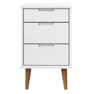 Comodino MOLDE Bianco 40x35x65 cm in Legno Massello di Pino 350499