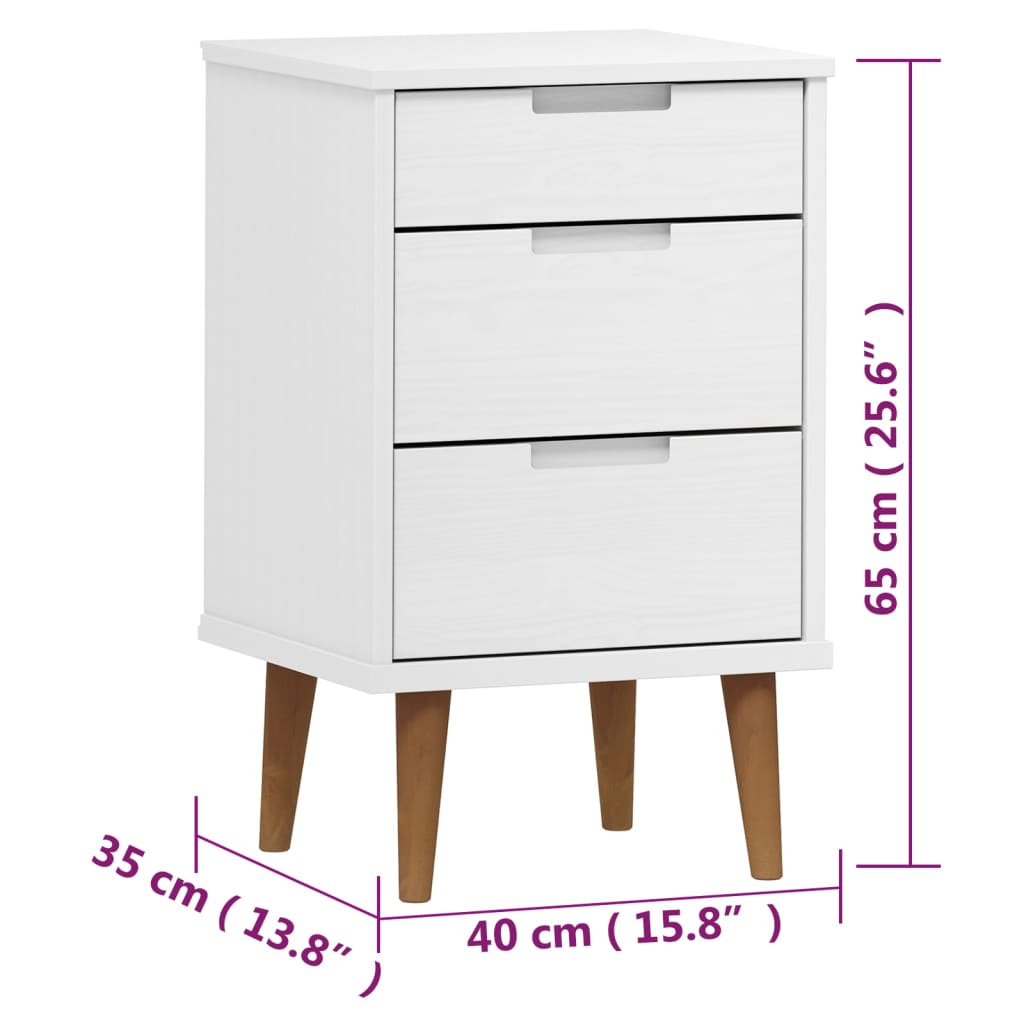 Comodino MOLDE Bianco 40x35x65 cm in Legno Massello di Pino 350499