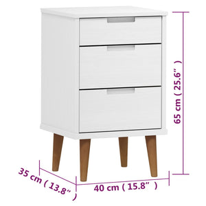 Comodino MOLDE Bianco 40x35x65 cm in Legno Massello di Pino 350499