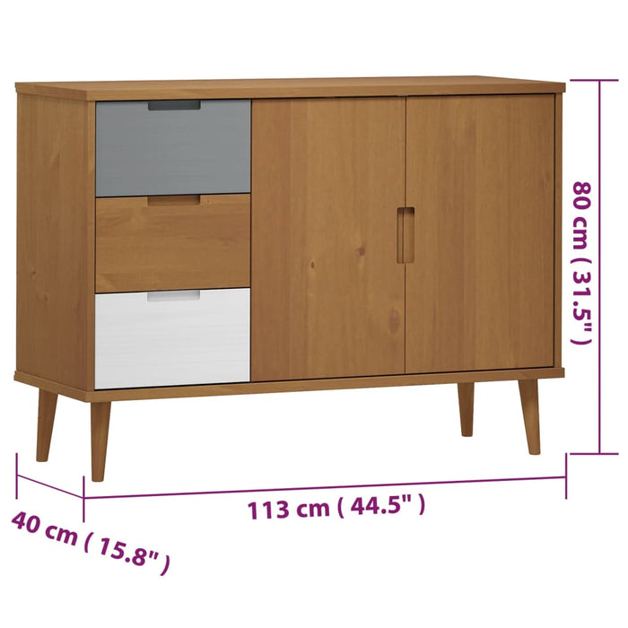 Credenza MOLDE Marrone 113x40x80 cm in Legno Massello di Pino 350513