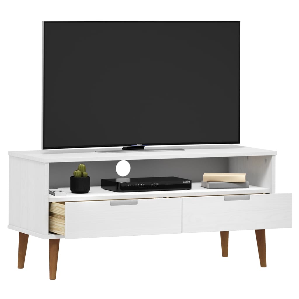 Mobile TV MOLDE Bianca 106x40x49 cm in Legno Massello di Pino 350532