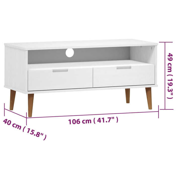 Mobile TV MOLDE Bianca 106x40x49 cm in Legno Massello di Pino 350532