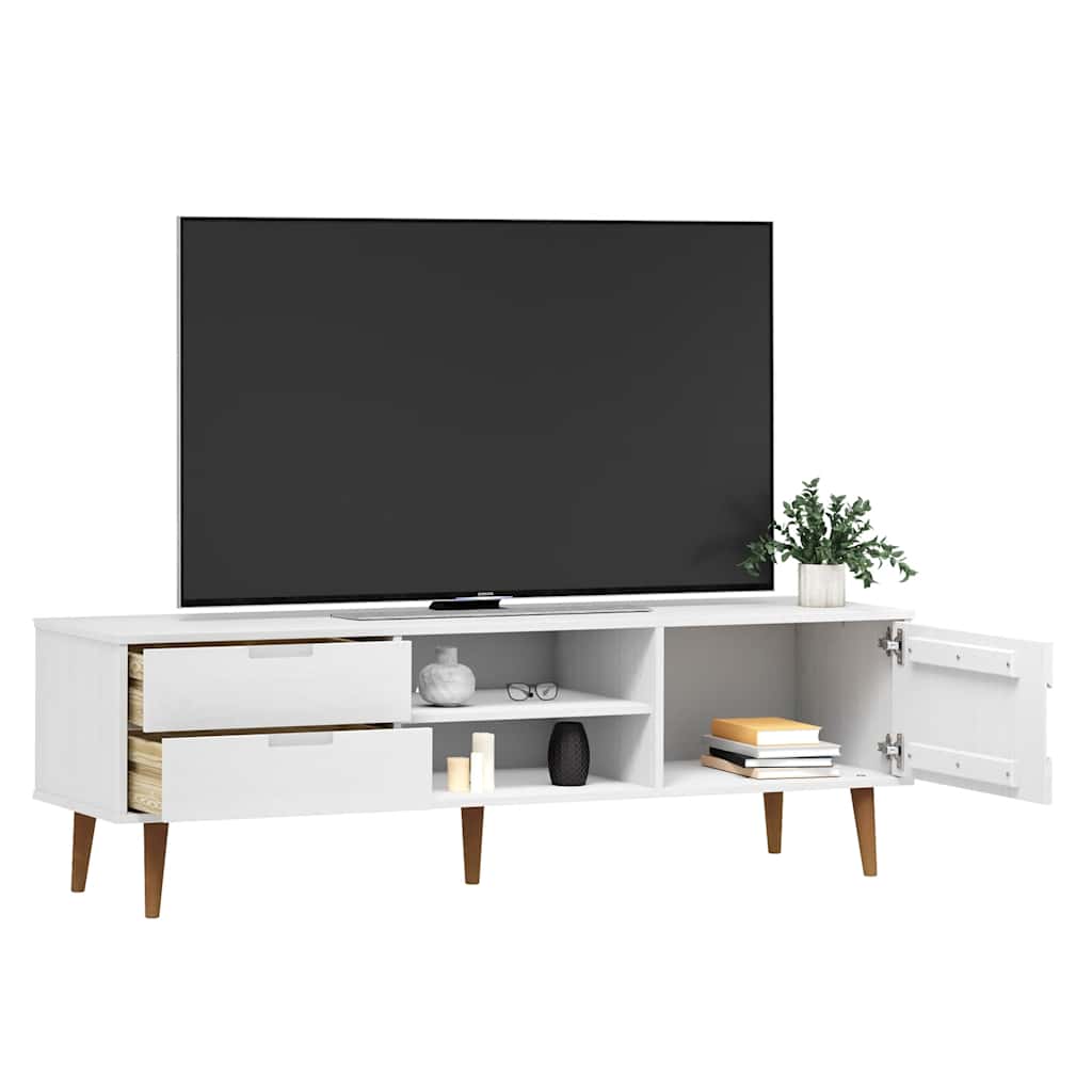 Mobile TV MOLDE Bianca 158x40x49 cm in Legno Massello di Pino 350535