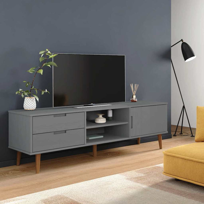 Mobile TV MOLDE Grigia 158x40x49 cm in Legno Massello di Pino 350536