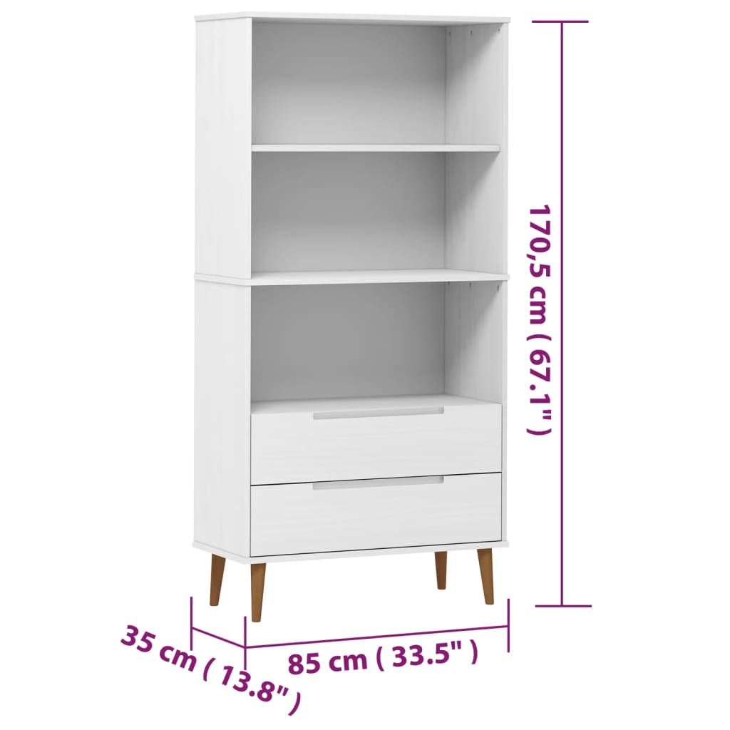 Libreria MOLDE Bianca 85x35x170,5 cm in Legno Massello di Pino cod mxl 23882