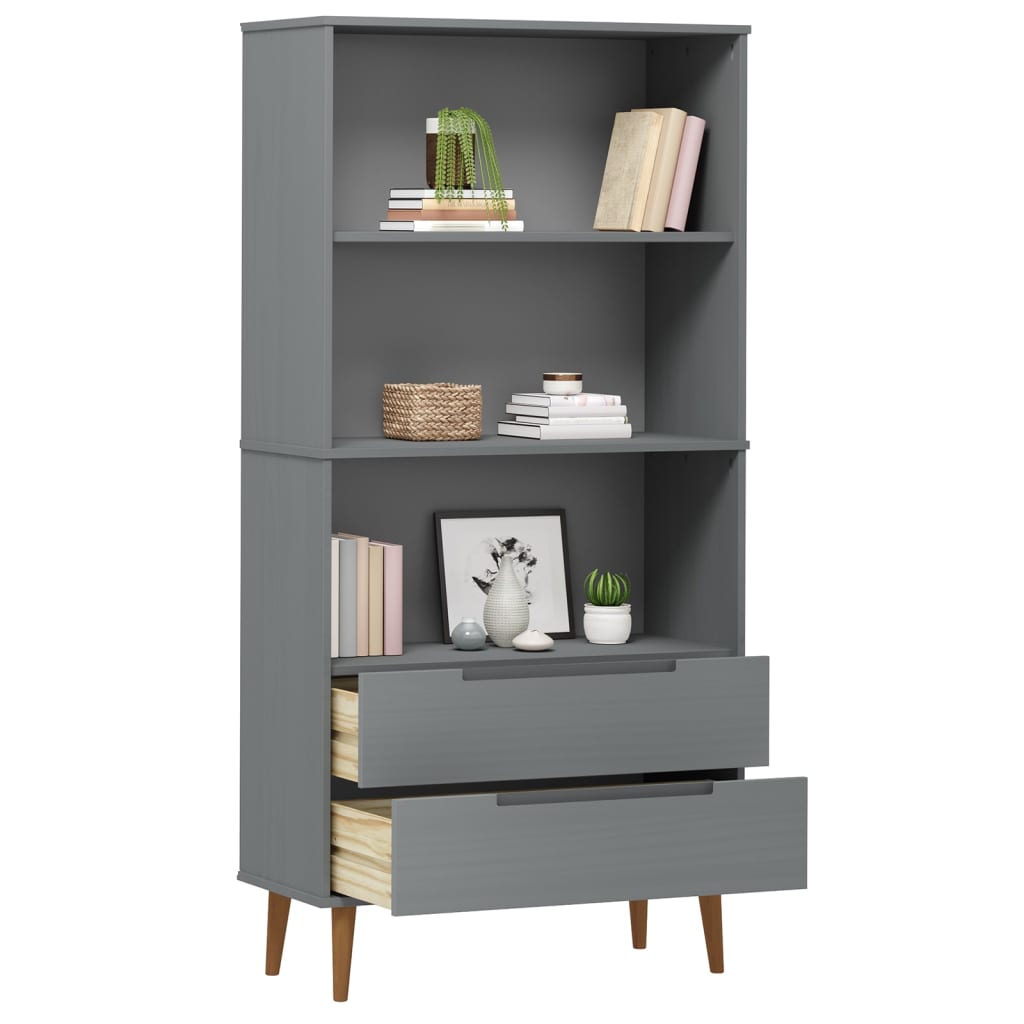 Libreria MOLDE Grigia 85x35x170,5 cm in Legno Massello di Pino 350542