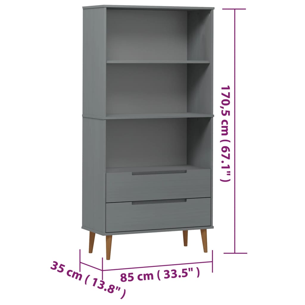 Libreria MOLDE Grigia 85x35x170,5 cm in Legno Massello di Pino 350542