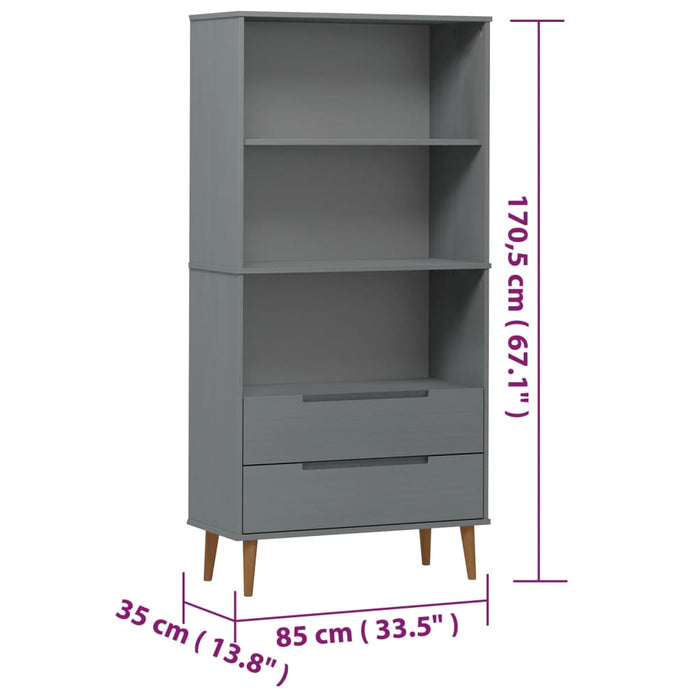 Libreria MOLDE Grigia 85x35x170,5 cm in Legno Massello di Pino 350542