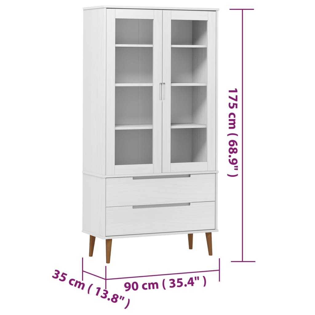 Vetrina MOLDE Bianca 90x35x175 cm in Legno Massello di Pino cod mxl 23688