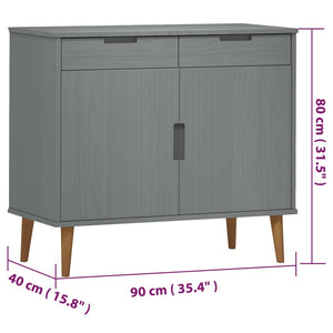 Credenza MOLDE Grigia 90x40x80 cm in Legno Massello di Pino