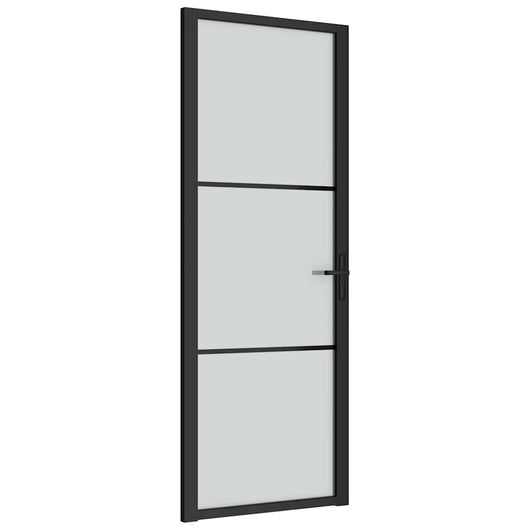 Porta Interna 76x201,5 cm Nero Opaco Vetro e Alluminio 350552