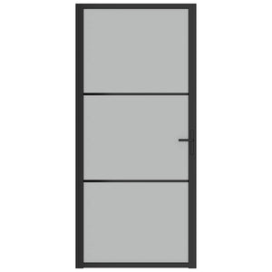 Porta Interna 93x201,5 cm Nero Opaco Vetro e Alluminio 350554