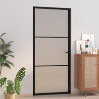 Porta Interna 93x201,5 cm Nero Opaco Vetro e Alluminio 350554