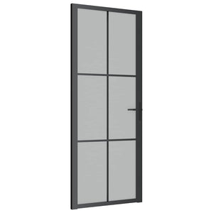 Porta Interna 83x201,5 cm Nero Opaco Vetro e Alluminio 350557