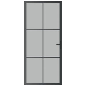 Porta Interna 93x201,5 cm Nero Opaco Vetro e Alluminio 350558