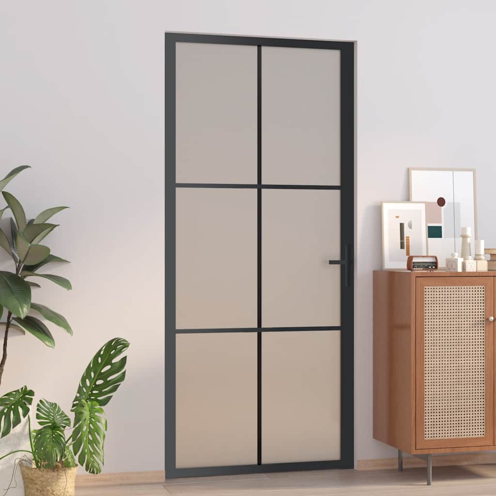 Porta Interna 93x201,5 cm Nero Opaco Vetro e Alluminio cod mxl 66626