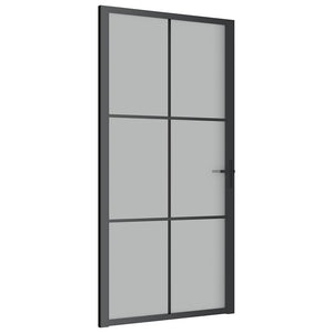 Porta Interna 102,5x201,5 cm Nero Opaco in Vetro e Alluminio 350559