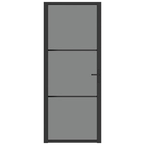 Porta Interna 83x201,5 cm Nero Opaco Vetro ESG e Alluminio 350561