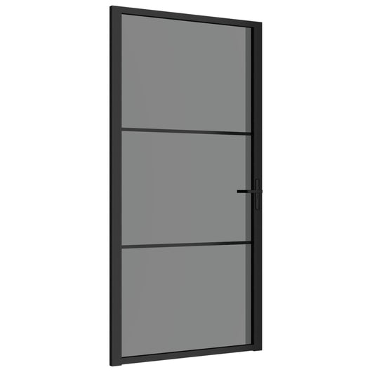Porta Interna 102,5x201,5 cm Nera in Vetro ESG e Alluminio 350563