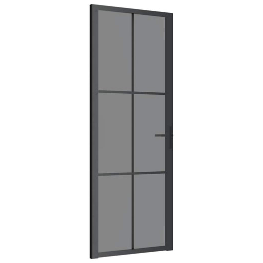 Porta Interna 76x201,5 cm Nera in Vetro ESG e Alluminio cod mxl 65742