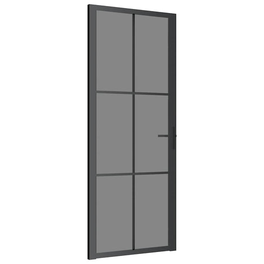 Porta Interna 83x201,5 cm Nera in Vetro ESG e Alluminio 350565