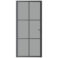 Porta Interna 93x201,5 cm Nera in Vetro ESG e Alluminio 350566