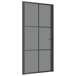 Porta Interna 102,5x201,5 cm Nera in Vetro ESG e Alluminio 350567
