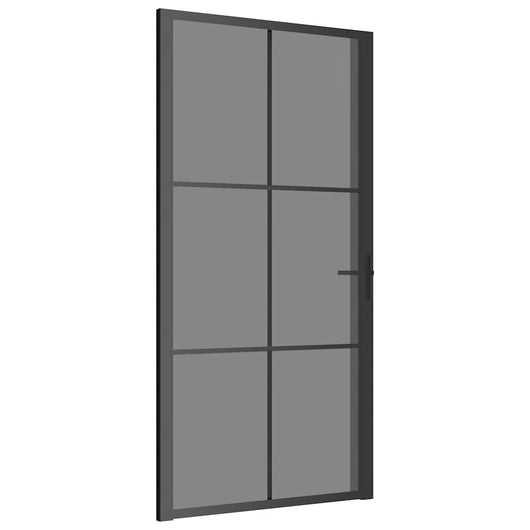Porta Interna 102,5x201,5 cm Nera in Vetro ESG e Alluminio 350567