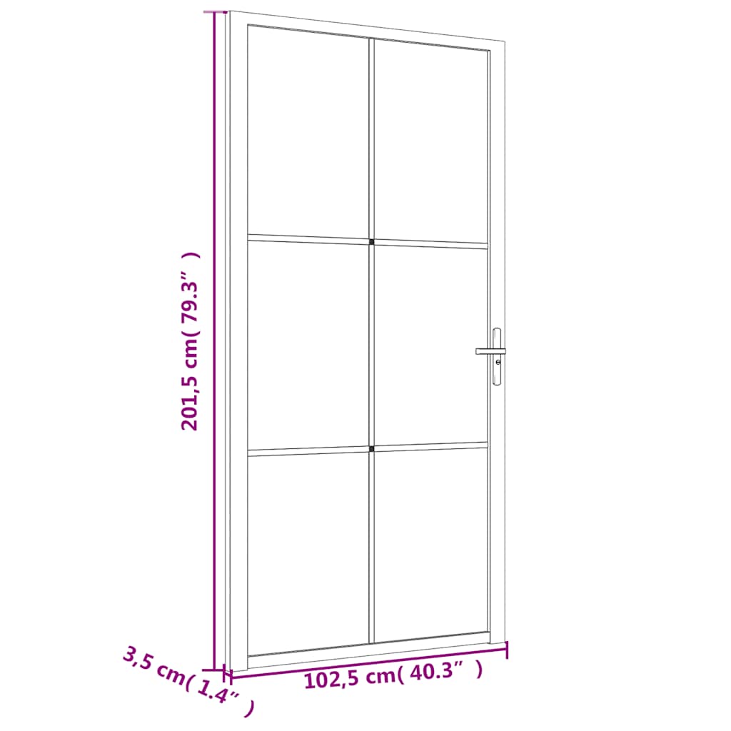 Porta Interna 102,5x201,5 cm Nera in Vetro ESG e Alluminio 350567