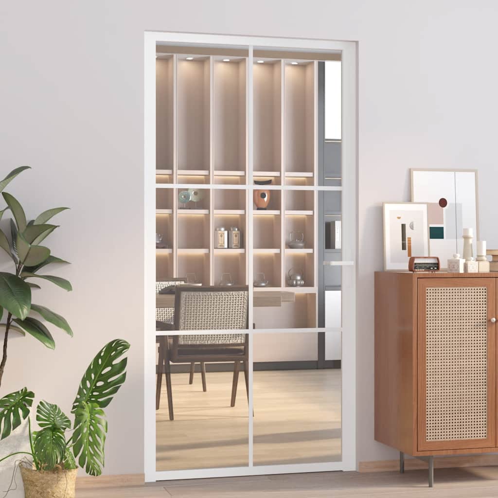 Porta Interna 102,5x201,5 cm Bianca in Vetro ESG e Alluminio cod mxl 66579