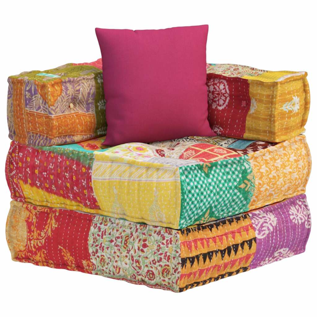 Pouf Modulare con Cuscino in Tessuto Patchwork