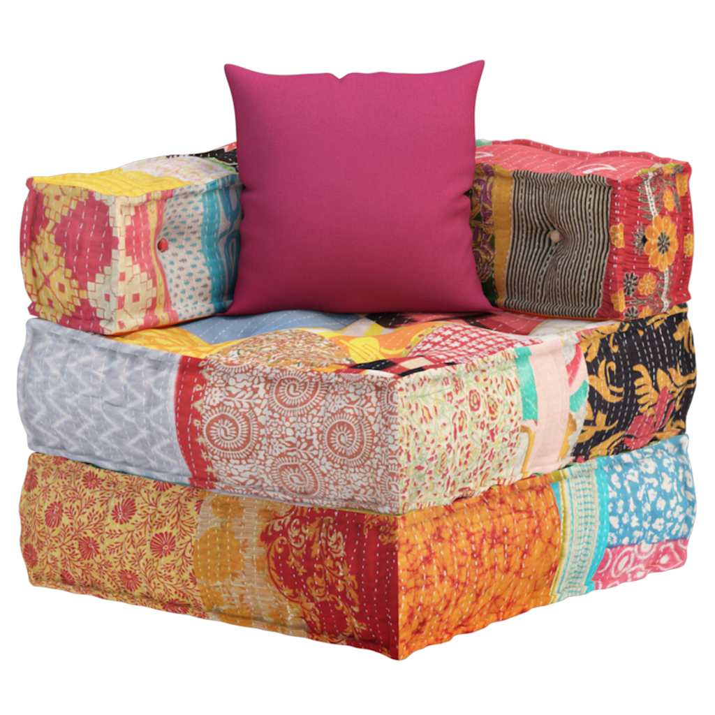 Pouf Modulare con Cuscino in Tessuto Patchwork