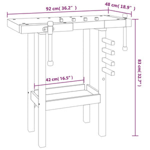 Banco da Lavoro con Morse 92x48x83 cm Legno Massello di Acacia cod mxl 14943