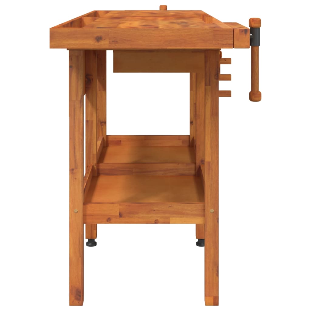 Banco Lavoro Cassetti e Morse 162x62x83cm Legno Massello Acacia 153323