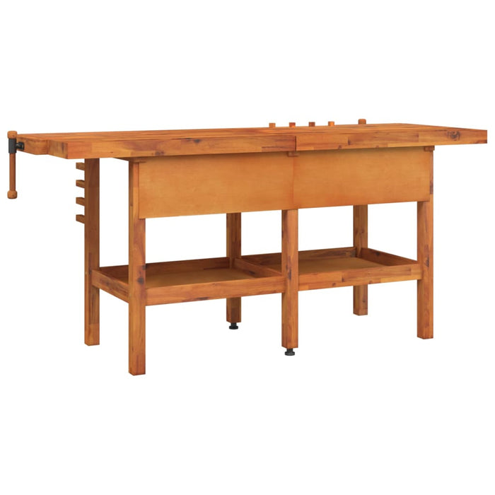Banco Lavoro Cassetti e Morse 192x62x83cm Legno Massello Acacia 153325