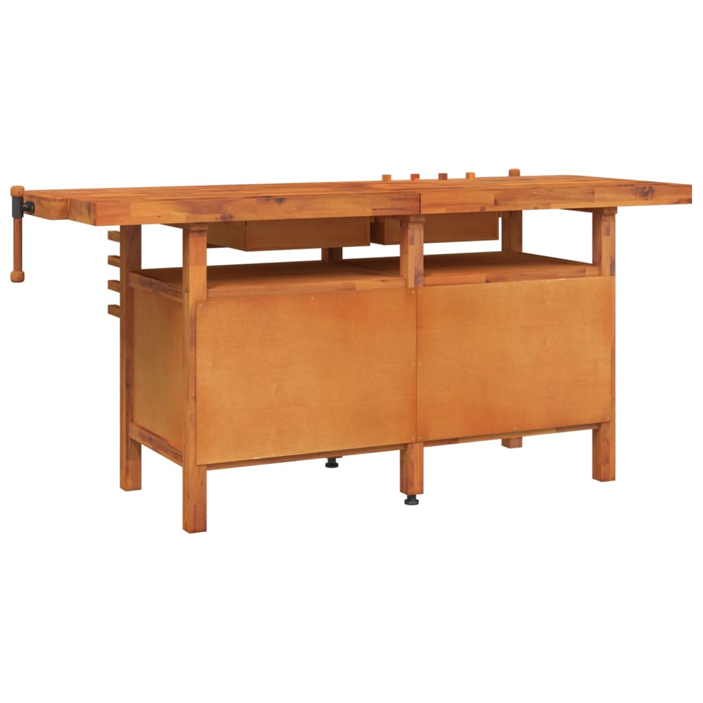 Banco Lavoro Cassetti e Morse 192x62x83cm Legno Massello Acacia 153326