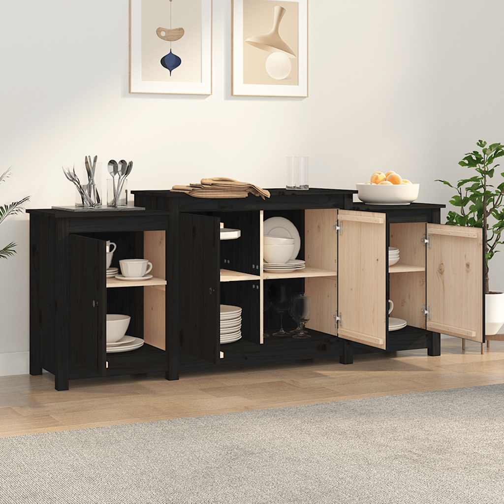 Credenza Nera 164x37x68 cm in Legno Massello di Pino 821496