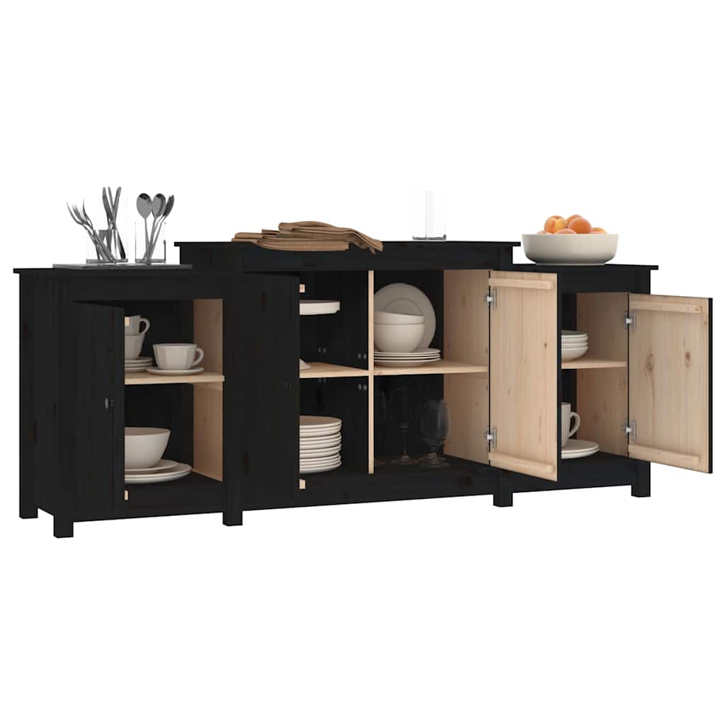 Credenza Nera 164x37x68 cm in Legno Massello di Pino 821496