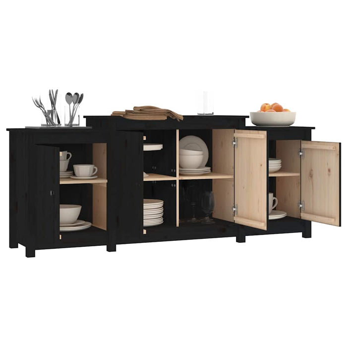 Credenza Nera 164x37x68 cm in Legno Massello di Pino 821496