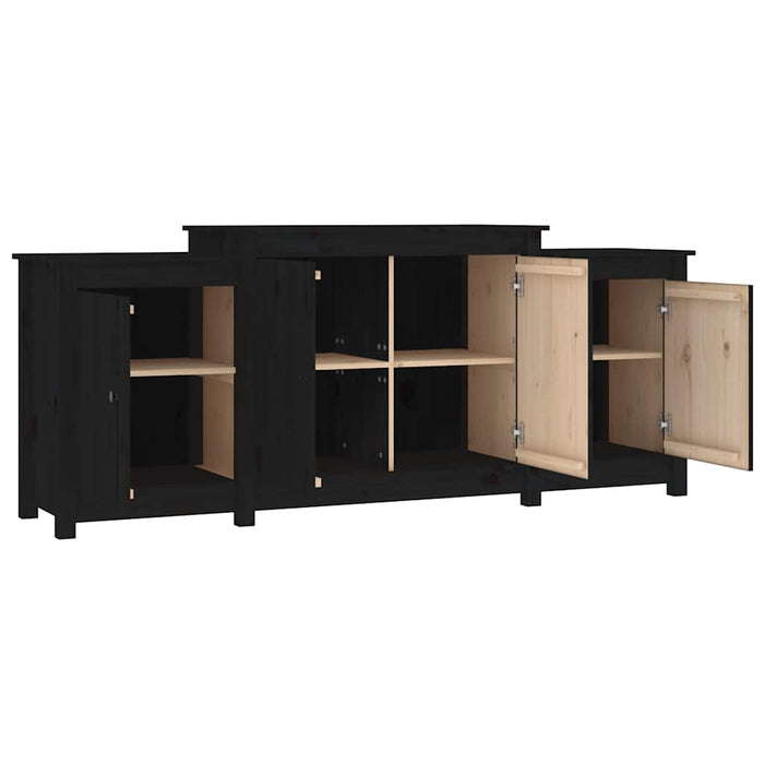 Credenza Nera 164x37x68 cm in Legno Massello di Pino 821496