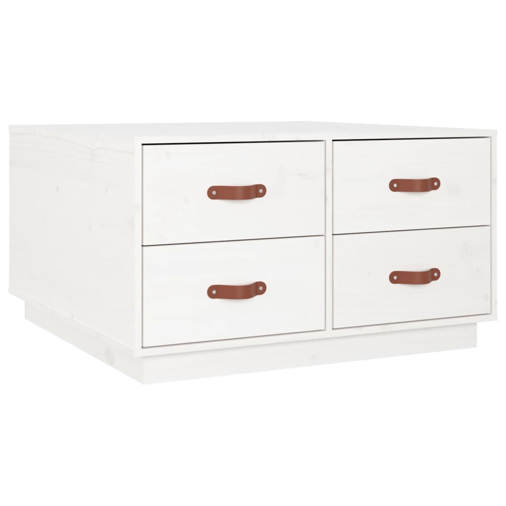 Tavolino da Salotto Bianco 80x80x45 cm Legno Massello di Pino 821518